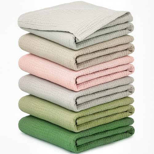 Mulltücher Baby - Set med 6 Spädbarnstorkdukar i Bomull för Pojkar och Flickor, Mjuka, Andningsbara och Extremt Absorberande, Idealiska för Rengöring, Torkning och Täckning av Nyfödda, 60x60cm