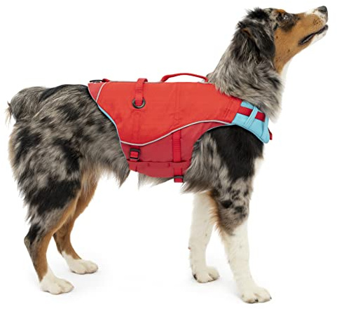 Kurgo - Surf N Turf Giubbotto di Galleggiamento per Cani - Supporto per Attività in Acqua con Fodera in Neoprene e Dettagli Riflettenti - Rosso e Blu - Taglia S
