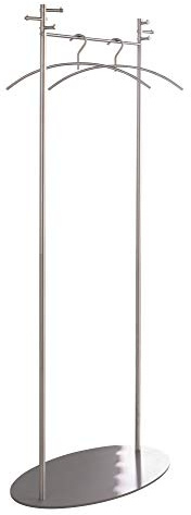 Kleiderständer aus massivem Edelstahl, gebürstet, 6 drehbaren Haken und Kleiderstange, Standgarderobe, Garderobenständer, ohne Bohren - PHOS Design
