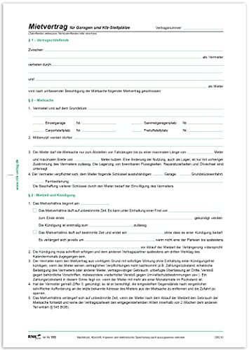 RNKVERLAG 553 - Mietvertrag für Garagen, 4 Seiten, gefalzt auf DIN A4, 50er Pack