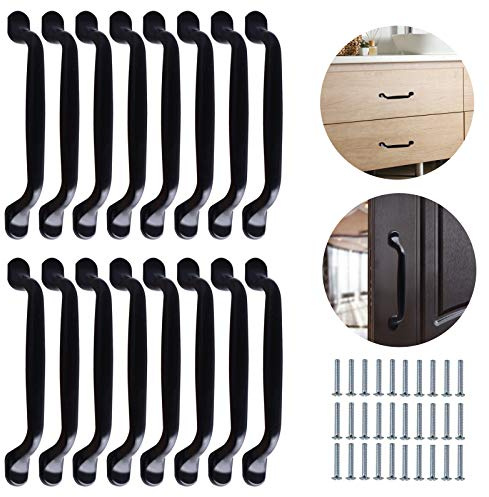 16 Pcs Cabinet Handles 128mm Black Pull Handles for Cupboards Kitchen Handles with 32 Pcs Screws Door Bow Pull Handle Hole Spacing 128mm Aluminum Alloy Cabinet Handle for Bedroom Furniture Door Drawer