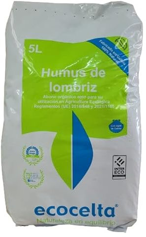 Peyca Humus de lombriz 5 litros - Ecocelta. Abono organico ecológico para Todo Tipo de Cultivos