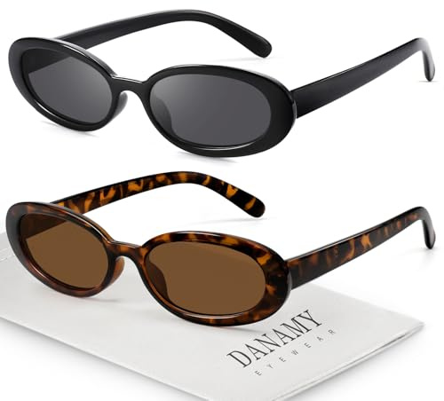 DANAMY Sunglasses Womens Retro Oval Sunglasses for Women Men Fashion Small Oval Sun Glasses 90s Vintage Driving Shades