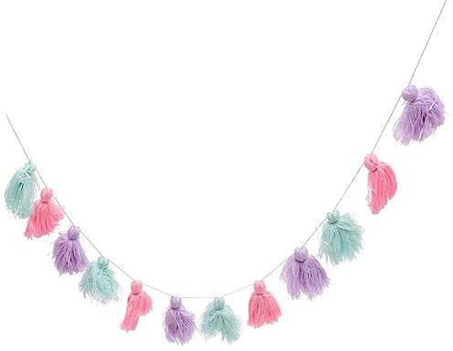 Boho Quastengirlande aus Wollgarn, Bunte Wanddeko