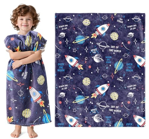 Wajade Toddler Fleece Space Blanket for Boys Kids 3D Rocket Planets Soft Throw Blanket Birthday Christmas Halloween Space Decor for Children 50x60