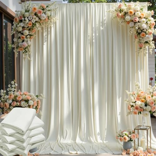 Lot de 8 Rideaux de Fond infroissables en Polyester Doux et Soyeux pour fête de Mariage, 12,6 x 3,7 m de Long, Ivoire crème