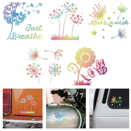 WADORN 5 x Löwenzahn Vinyl Aufkleber. Pusteblumen Aufkleber Vinyl Bunt Pusteblumen Aufkleber Reflektierend Wasserfest Für Autofenster Für Fenster Autos Skateboards Wände Tassen Laptops