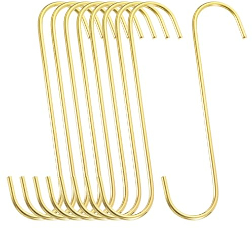 sourcing map 9Pcs S Hooks for Hanging, 7.9 Inch Extra Long Iron Hangers for Wardrobe Kitchen Workshop Closet Bathroom Garden, Gold
