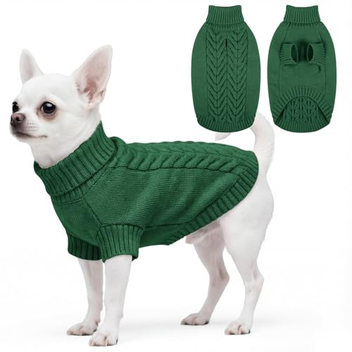 ASENKU Pull Chien Petite Taille XS, Pull-Overs pour Chien avec Manches,Hiver Tricot Pull pour Chiens, Col Roulé Pull-Overs pour Chiens pour Bouledogue Français Teckel Chihuahua