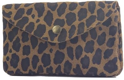 modamoda de P11 Damen Leder Geldbörse Portemonnaie Medium Handmade in Italy (Leo Wildleder Stone)