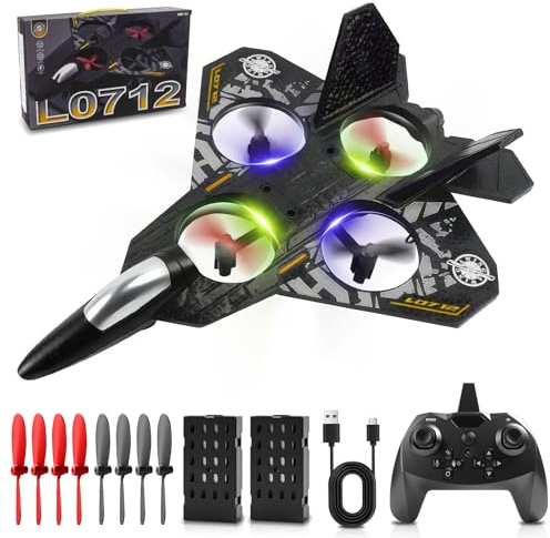 Afenau RC Plane, 2,4 GHz Remote Control Plane with 2 Batteries, 360° Surround Remote Control Airplane with LED, 6-Axis Gyro RemoteControl Aeroplane for Kids Adults Beginners (Grey)