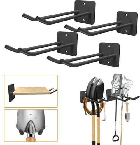 Garage Storage Hooks Heavy Duty Steel Tool Organizer Wall Mount Hangers Hooks Racks for Ropes Hoses and Garden Yard Tools Organization Holder Bulk Items Hanging Tool 9 Inch 4 Pack Holds 280 Pounds
