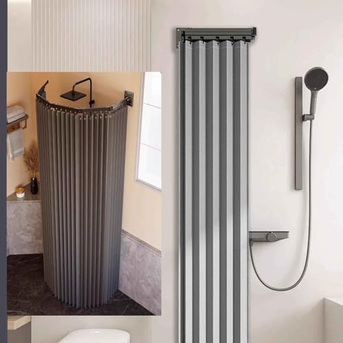HLTQL Set di Tende da Doccia con Asta Pieghevole，Tenda da Doccia Pieghevole con Asta Tenda Telescopica Doccia, Tende per Doccia Shower Curtain(A,Curtain/W100*H180)