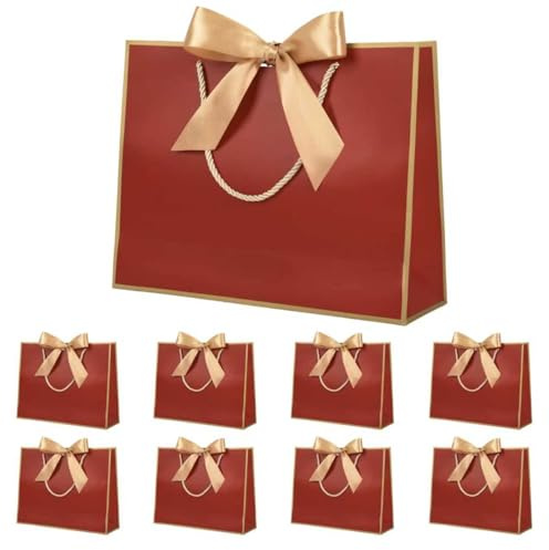 Yieseang Geschenktüten,Geschenktaschen Weihnachten | Geschenktüte mit Schleife Groß für Geburtstag,Hochzeit,Valentinstag,32x25x10cm,8 Stück
