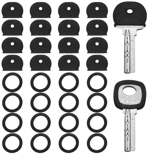 50 PCS Key Covers Tags?Black Key Color Identifiers, Soft Rubber Key Cover for Standard Flat House Keys,2 Styles(Black)