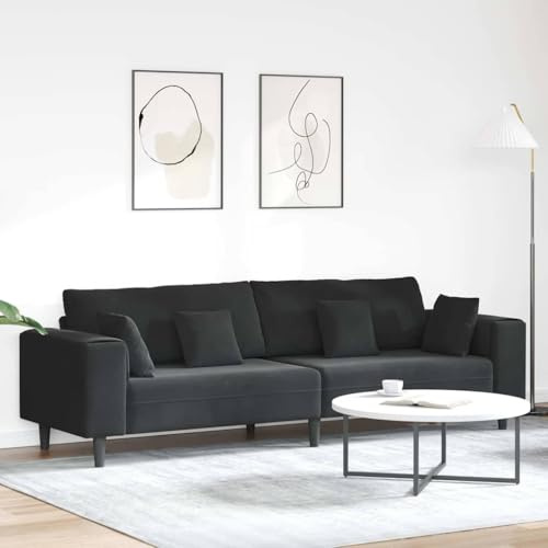 YuuSsea Sammetssoffa svart, 250 cm med kudde, modern design, ram av trä, ventilerande material, för vardagsrum, sovrum