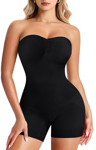Nebility Strapless Shapewear for Women Tummy Control Shapewear Bodysuits Full Body Shaper with Adjustable Bow & Halter Neck(Black,Large)