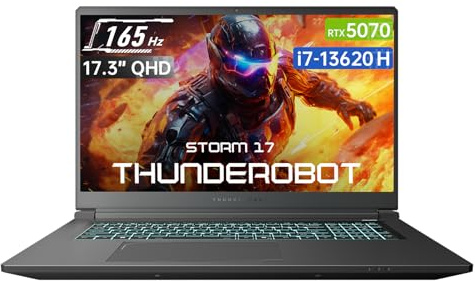 Thunderobot Storm 17 Gaming-Laptop, 17.3 QHD 165Hz 2K Display, RTX 5070, Intel i7-13620H, AI Notebook, 32 GB DDR5, 1 TB SSD, Win11 Pro, Schnellkühlung, Immersives Spielerlebnis, Spiele mit Freunden