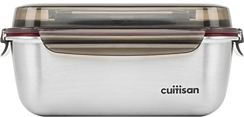 CANDL Cuitisan (Flora) Frischhaltedose aus rostfreiem Edelstahl, Clipverschluss-Deckel mit Griff, mikrowellen- & ofengeeignet, rechteckig, Vorratsdose, EC7-SSH02 2800ml