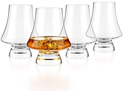 LUXBE - Bourbon Whisky Crystal Glass Snifter, Set of 4 - Narrow Rim Tasting Glasses - Handcrafted - Good for Cognac Brandy Scotch - 9-ounce/260ml