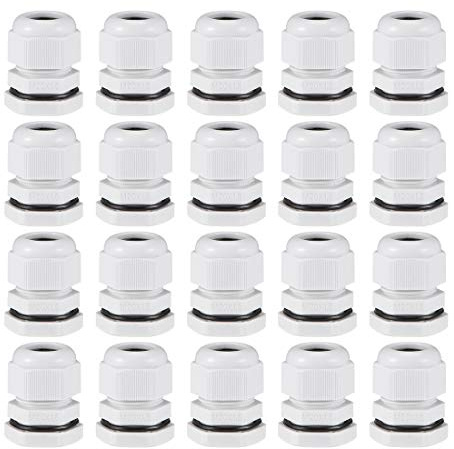 sourcing map M20x1.5 Cable Gland 6mm-12mm Wire Hole Waterproof Nylon Joint Adjustable Locknut with Washer White 20pcs