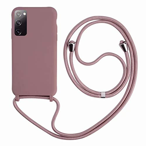 2ndSpring Handykette Schutzhülle kompatibel mit Samsung Galaxy S20 FE /S20 Fan Edition/S20 Lite Handyhülle mit Band,Halsband Lanyard Silikonhülle,Soft Silikon Rose Gold