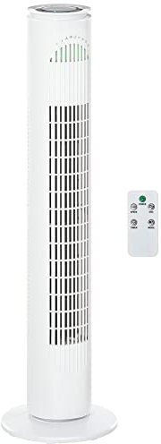 HOMCOM Turmventilator mit Fernsteuerung 77 cm 70° Oszillierender Standventilator Säulenventilator mit 3 Modi & 3 Geschwindigkeiten 10 Std. Timer Weiß