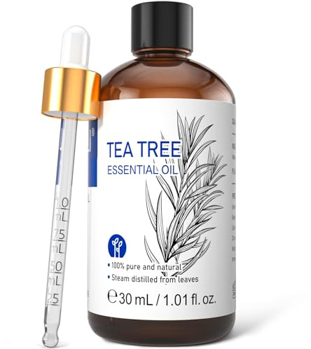 HIQILI Tea Tree Oil 30ML, 100% Natural Aromatherapy Oil for Face, Candle Making, Diffuser, Skin & Hair - 1 Fl Oz