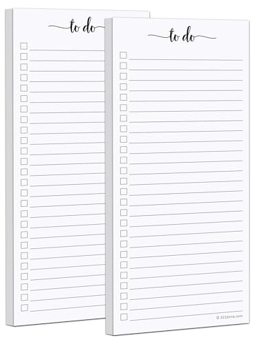 321Done 2-Pack Skinny To Do List Notepad, Made in USA - 3.7x8.5, College Ruled, Simple Stylish To-Dos Memo Pad for Planning, Tasks, Appointments, Reminders, Home, Office - 50 Sheets per Pad