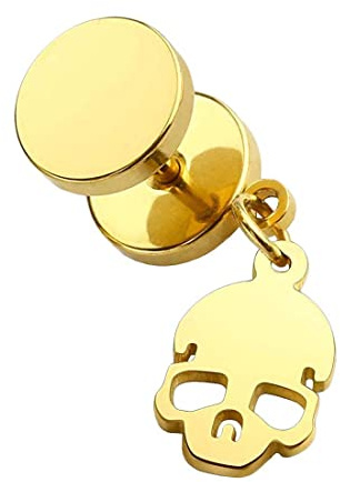 Taffstyle Pendiente falso piercing de oreja Plug con colgante de calavera