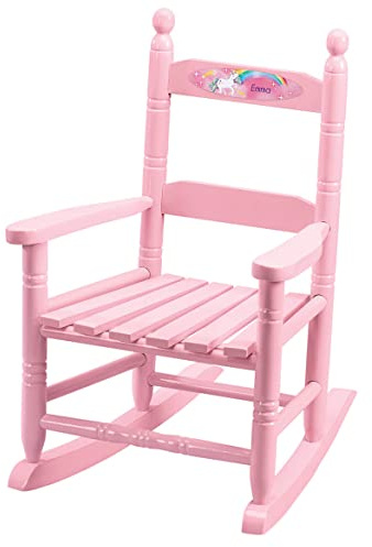 Fox Valley Traders Custom Unicorn Children's Rocking Chair, Durable Wood - Measures 14 1/2 Wide x 11 1/2 Deep; 22 1/2 Overall Height, Pink Font