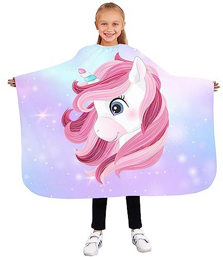 Kinder Friseurumhang für Friseursalon 85x110 cm Professionelle Salon-schürze Schönheitssalon und Heimgebrauch, Bunt, Motiv Einhorn Unicorn 3 [111]