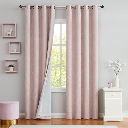 Central Park Pink Full Blackout Curtain Panel 95 Inches Long with Grommets Heavy Linen Texture Thermal Insulated Noise Reduction Window Treatment Drapes for Bedroom with Liner, Rose Pink, 50x95x2