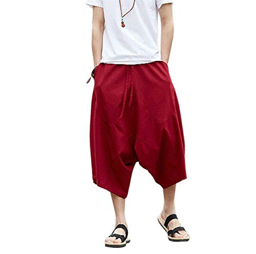 Rubruan Caprihose Harem Ballonhose Pluderhose - Weite Beine Ausgeleiert Palazzons Knickerbocker Yoga 3/4 Hose Zigeuner Aladin Freizeit Kleidung für Damen Herren - Baumwolle