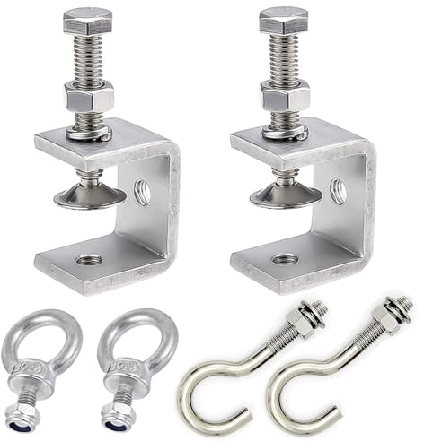 LEAUM Serre-joints en C inoxydable - Ouvertures de mâchoire de 30 mm - Pince de fixation réglable de 0 à 25 mm - Avec crochets et vis à anneau en acier inoxydable pour le travail du bois