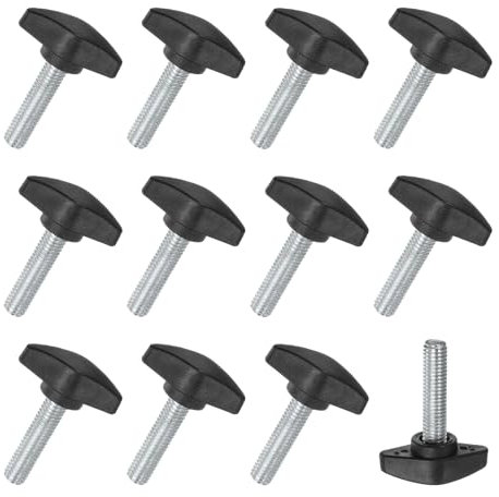 M METERXITY 12-Pz Viti a Farfalla, Manopole a T M8x30mm, Manopole Serraggio Plastica per Lavorazione Legno/Macchinari/Attrezzature, Vite a Testa Zigrinata Filettatura Serraggio [Nero]