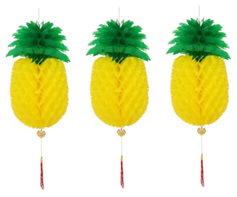 POPETPOP 3 Pièces Lanterne Ananas Ornement De Fruits Fleurs De Pompons Ananas En Papier De Soie Boules Alvéolées à L'ananas Lanterne à Fruits Lanterne En Nid D'abeille Plastique Yellow