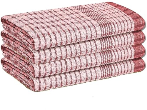 Makooz Kitchen Tea Towels Pack of 4-100% Cotton Terry Towelling - 85g Large 70x45cm - Absorbent, Soft, Quick Drying, Lint Free Commercial Grade Long Lasting Dish Cloths Set for Bar & Catering - Red