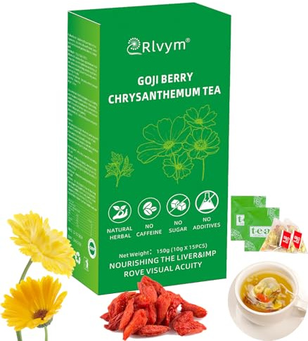 15 Bgas Goji Berry Chrysanthemum Tea for Liver Health, Dandelion Wolfberry Tea Bags, Chinese Health Herbal Tea, Include Cassia Seed, Licorice, Orange Peel, Gardenia, Tea Loose Leaf(1Box,15 Bags)