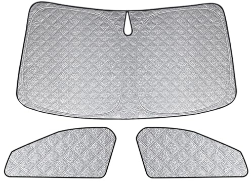 Roadtime Parasole per parabrezza auto adatto per Volkswagen T-ROC 17-25, 3 pezzi tappetini termici per cabina, Tenda parasole anteriore, parabrezza interno Occultazione, protezione UV, pieghevole