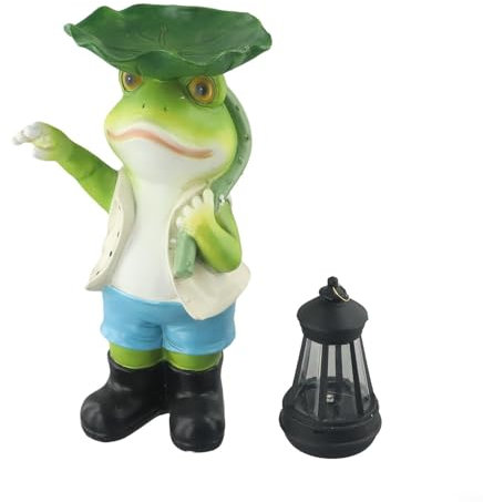 ZMdooreasy Figura solare della rana della decorazione all'aperto della fontana del giardino con le foglie decorative del loto e l'illuminazione ambientale molle