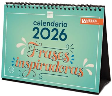 Finocam - Calendrier de bureau 2026 mois vue janvier - décembre 2026 + sept. - Déc. 2025 (4 mois) réduits | Calendrier 2026 | Images phrases inspirantes - Espagnol
