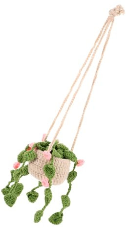 BESPORTBLE Crochet Plant Basket Ornament for Car Interior Decor Car Hanging Ornament Rearview Mirror Hanging Decor Crochet Crafts