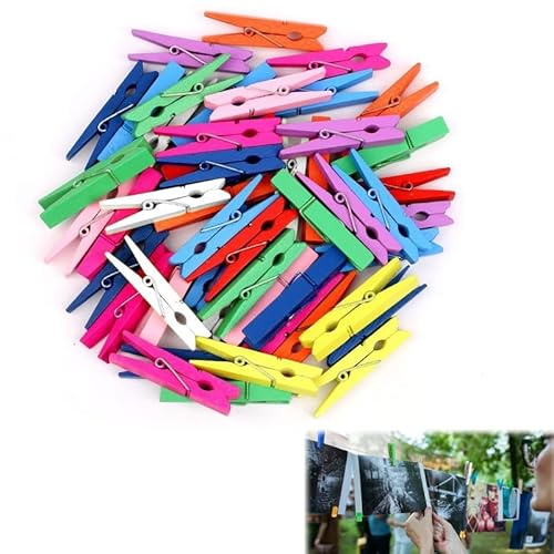 KOZOY Pinces à Linge Colorés,100Pièces Mini Pince a Pinge Bois 3.5x0.7cm,Clips Photo Pinces Décoratives, pour Bricolage, Décoration Murale, Photos, Mariage et Créations DIY