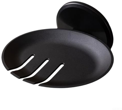 Self Draining Soap Dish Holder with Hollow Design and Oblique Shape for Quick Drainage, Wall Mounted with Detachable Case and Movable Suction Cups for Bathroom, Kitchen and Laundry Use(Black)