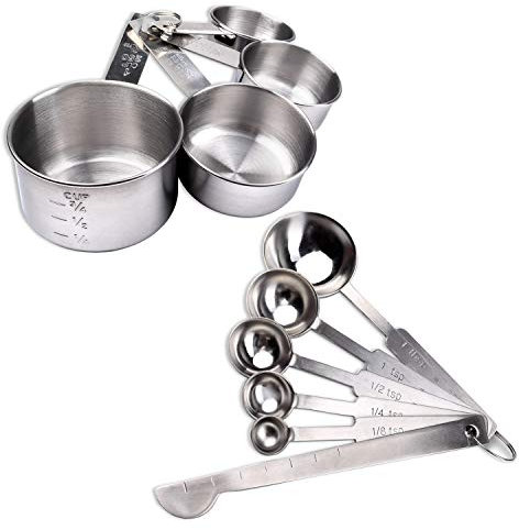 Schramm® Jeu de 10 pièces Cuillères et gobelets doseurs en acier inoxydable avec règle de mesure gravée valeurs de mesure empilables