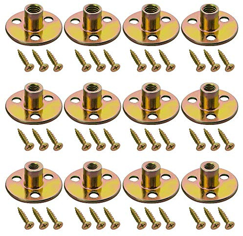 WMYCONGCONG Set di 120 viti per dadi in ferro da 1/4 5/16 3/8 dado a T con base rotonda per mobili, flangia, inserto filettato femmina con viti di montaggio (set di dadi a T - 120 pezzi)