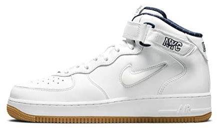 Nike Herren Air Force 1 Mid Qs Schuhe, Weiß/Weiß/Midnight Navy-Gum, 44,5 EU, blau, 44.5 EU