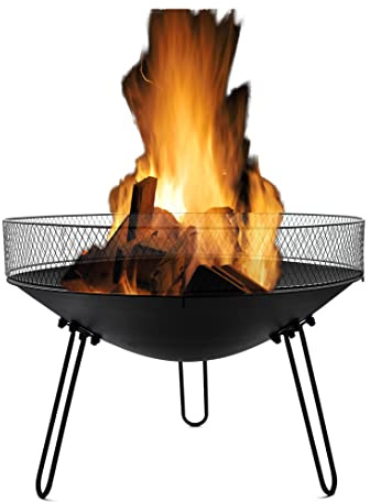 Feuerschale für den Garten Ø60cm mit Funkenschutz Feuerstelle Pflanzschale Terassenfeuer Korb für den Außenbereich, Outdoor, Camping, Terrasse