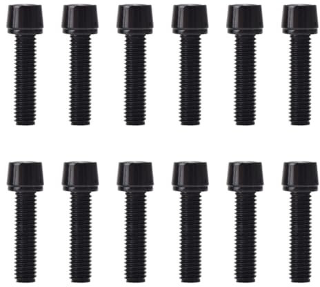 HZAOPZE 12 pcs Fahrrad Vorbau Schrauben-Fahrrad Schaftschrauben mit Unterlegscheiben, Fahrrad Kegelschrauben, Fahrrad Stamm Bolzen, Kegelkopf Schraube für Mountainbike (M5 x 20 mm, Schwarz)